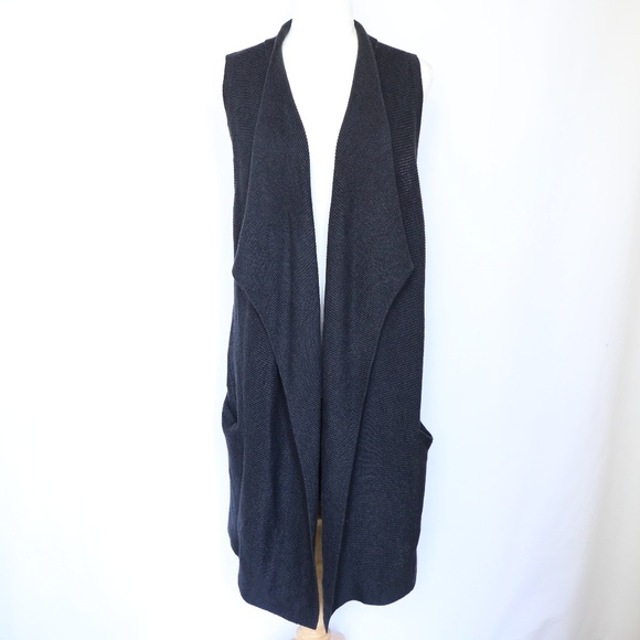 H M Jackets Coats Hm Black Ribbed Long Open Draped Sweater